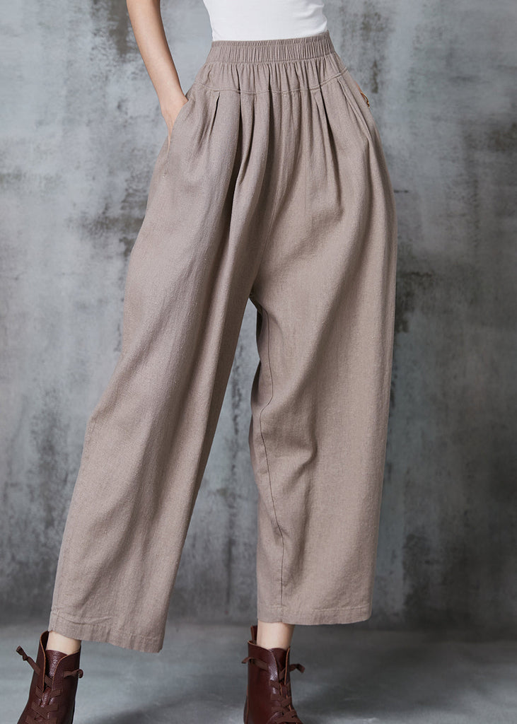 Italian Khaki Oversized Linen Harem Pants Summer AL1002 Genistyle Shop