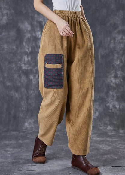 Italian Khaki Oversized Patchwork Applique Corduroy Pants Trousers Spring Ada Fashion