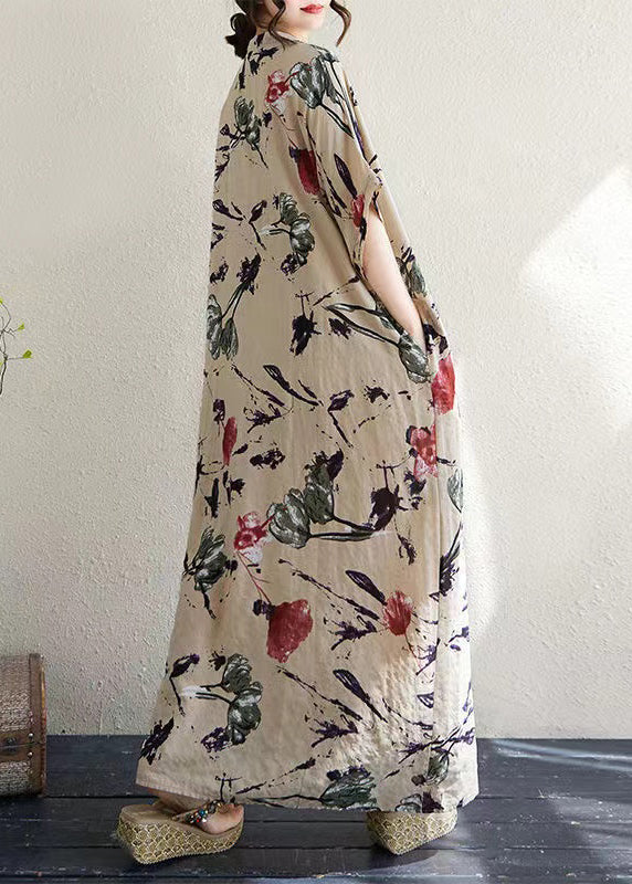 Print Italian Khaki Dresses Summer Oversized Cotton FashionChic
