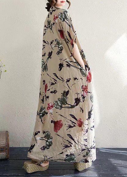 Print Italian Khaki Dresses Summer Oversized Cotton FashionChic