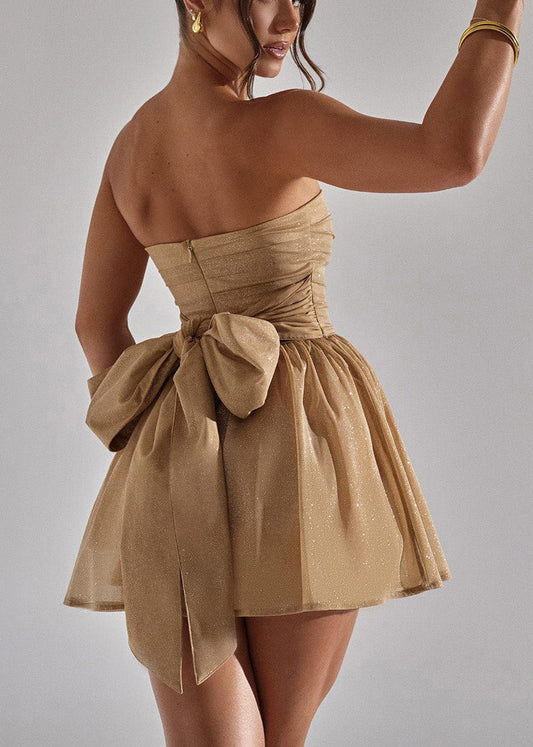 Strapless Mini Khaki Italian Sequins Summer Dresses Tulle FashionChic
