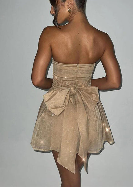 Strapless Mini Khaki Italian Sequins Summer Dresses Tulle FashionChic