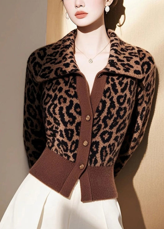 Italian Leopard Peter Pan Collar Button Knit Cardigans Spring YY034 ABC