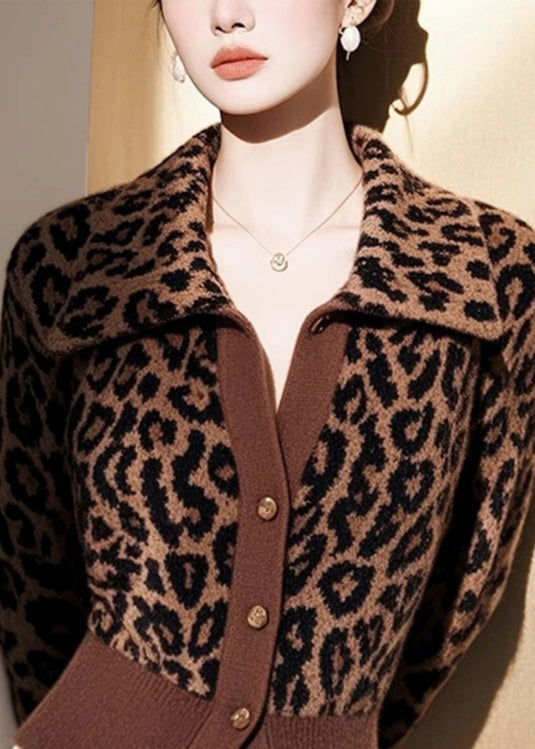 Italian Leopard Peter Pan Collar Button Knit Cardigans Spring YY034 ABC