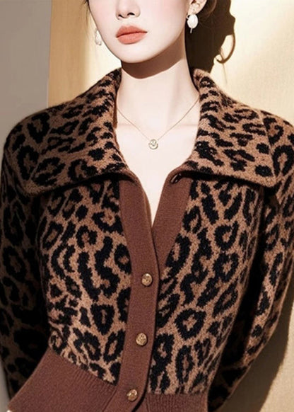 Italian Leopard Peter Pan Collar Button Knit Cardigans Spring YY034 ABC