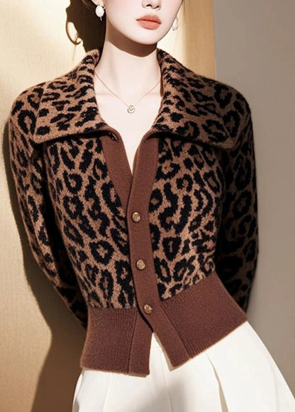 Italian Leopard Peter Pan Collar Button Knit Cardigans Spring YY034 ABC