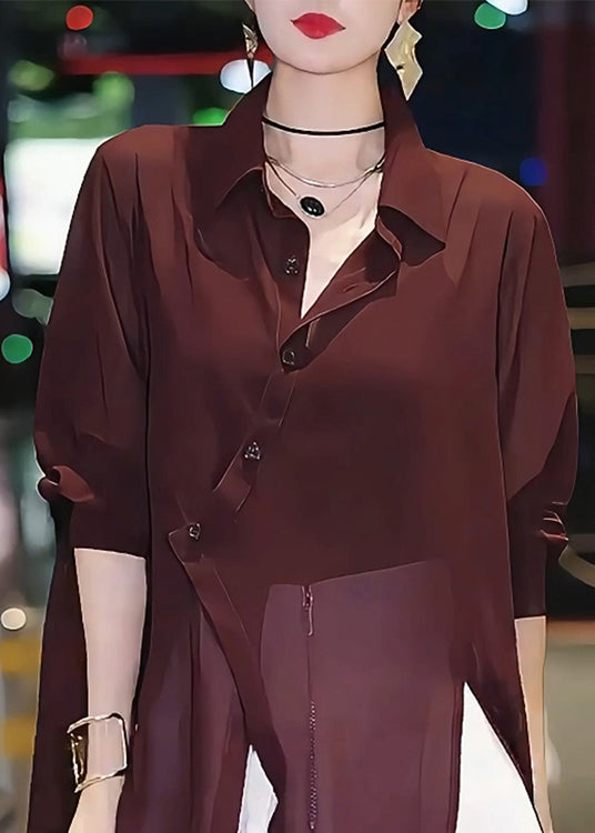Shirts Patchwork Italian Chiffon Mulberry Asymmetrical Summer FashionChic