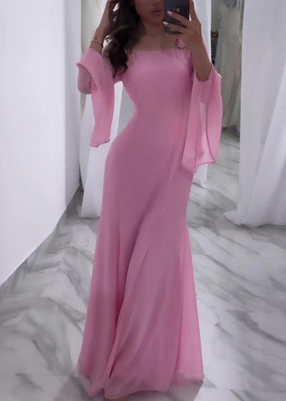 Italian Navy Square Collar Chiffon Dress Butterfly Sleeve QL033 OM-ZS241023