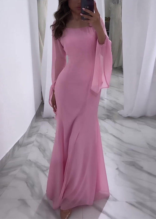 Italian Navy Square Collar Chiffon Dress Butterfly Sleeve QL033 OM-ZS241023