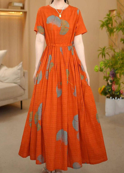 Dresses Maxi Summer Italian Cinched Orange Cotton Print FashionChic
