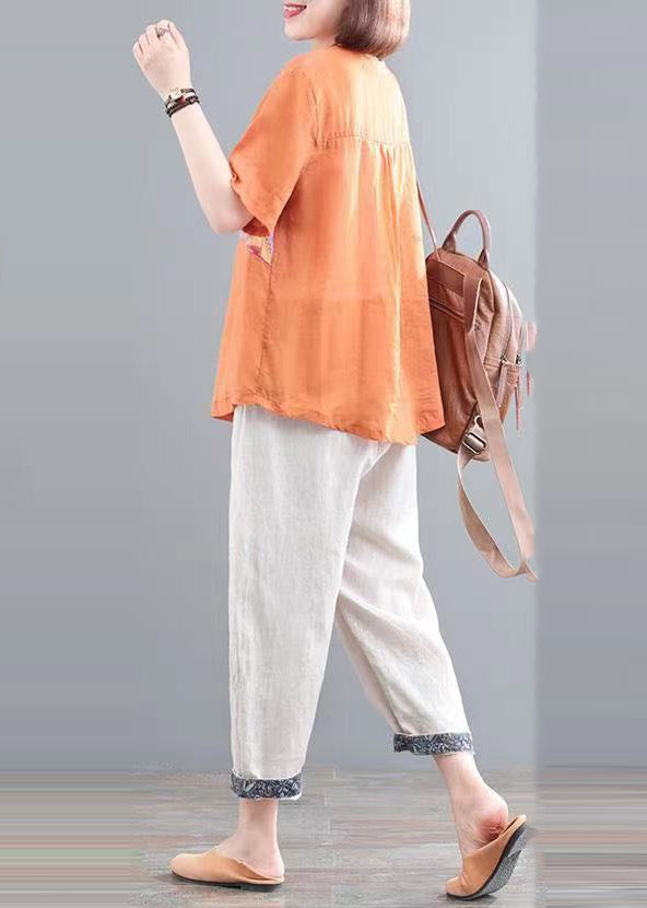 Linen Summer Print Set Two Italian Pieces Oversized Orange FashionChic