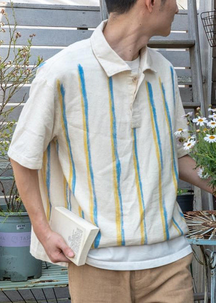 Italian Peter Pan Collar Striped Cotton Polo Shirts Summer QH001 MENPT241019