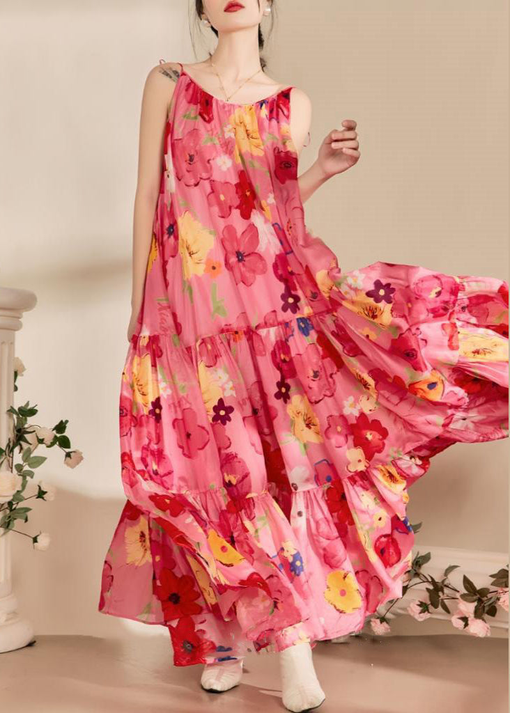 Italian Pink Print Backless Cotton Spaghetti Strap Dress Sleeveless XX092 SH-LF-SDL240611