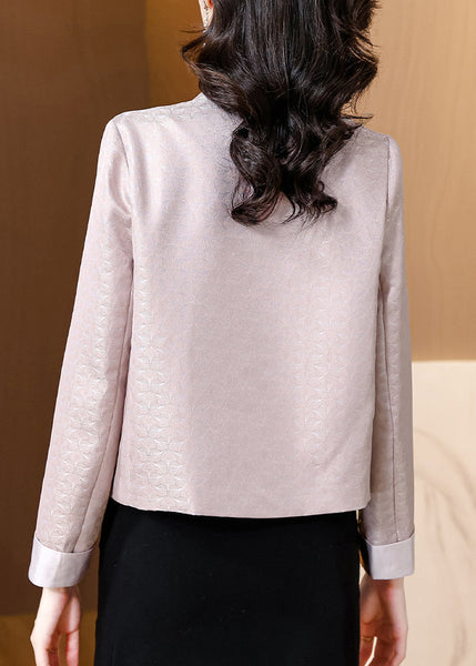 Italian Pink Stand Collar Print Button Silk Coat Fall QO004 MZF-CTS241008