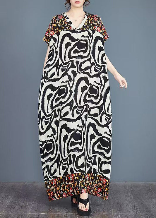 Vacation Summer Oversized Print Cotton Dresses Italian Patchwork FashionChic