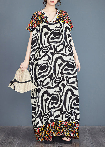 Vacation Summer Oversized Print Cotton Dresses Italian Patchwork FashionChic