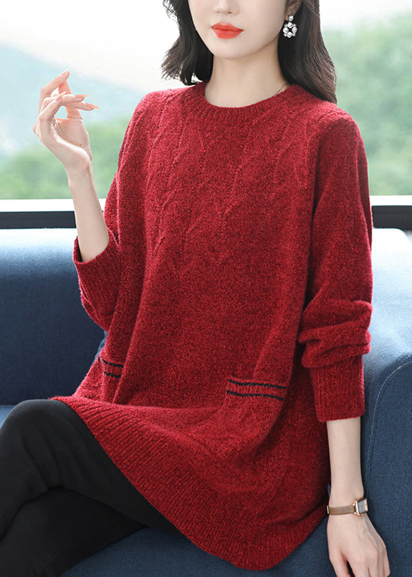 Italian Purple O Neck Pockets Thick Woolen Knit Sweaters Winter RL035 ABC