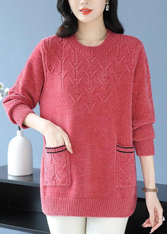 Italian Purple O Neck Pockets Thick Woolen Knit Sweaters Winter RL035 ABC