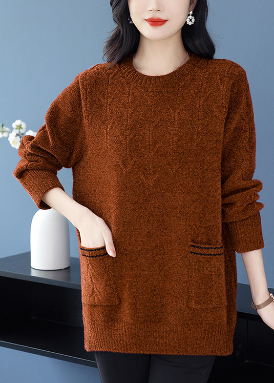 Italian Purple O Neck Pockets Thick Woolen Knit Sweaters Winter RL035 ABC