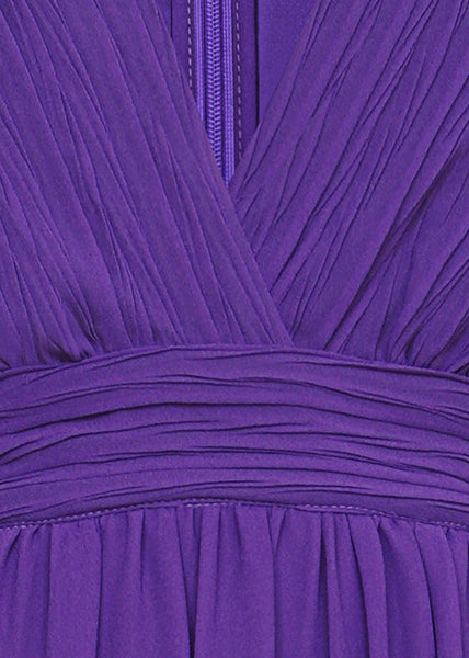 Italian Purple V Neck Wrinkled Chiffon Maxi Dresses Fall QR042 OM-ZS240929