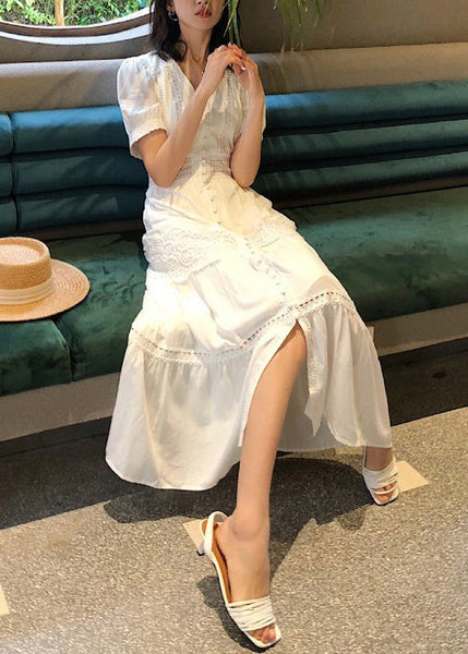 Hollow Lace Summer Dress Cotton Red Italian Shirts Out Button FashionChic