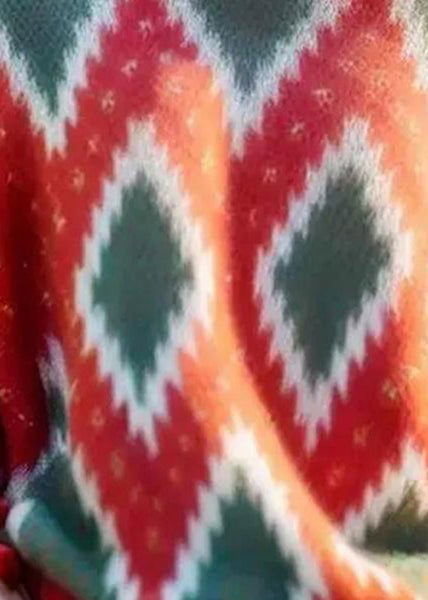 Italian Red Hign Neck Geometric Print Woolen Short Sweater Spring YY020 ABC