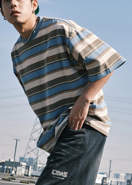 Italian Red O Neck Striped Cotton Mens T Shirts Summer QH008 MENT241019