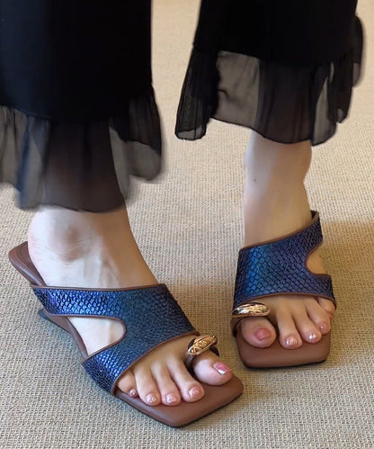 Wedge Silver Peep Sandals Toe Faux Slide Italian Leather FashionChic