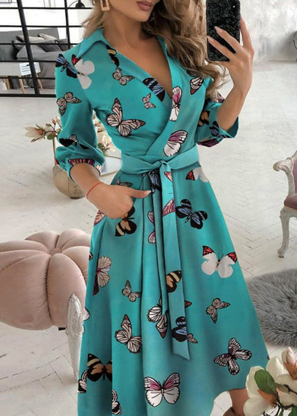 Italian Tie Dye Peter Pan Collar Tie Waist Cotton Dress Fall QR002 BB-ZS-WM-FDL240929