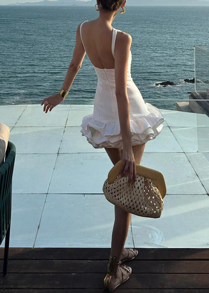 Italian Dress Solid Backless Sleeveless Cotton White Party FashionChic