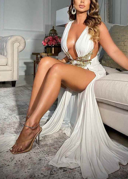 Open Side Embroidered White Dress Italian Womens Vestidos Summer FashionChic