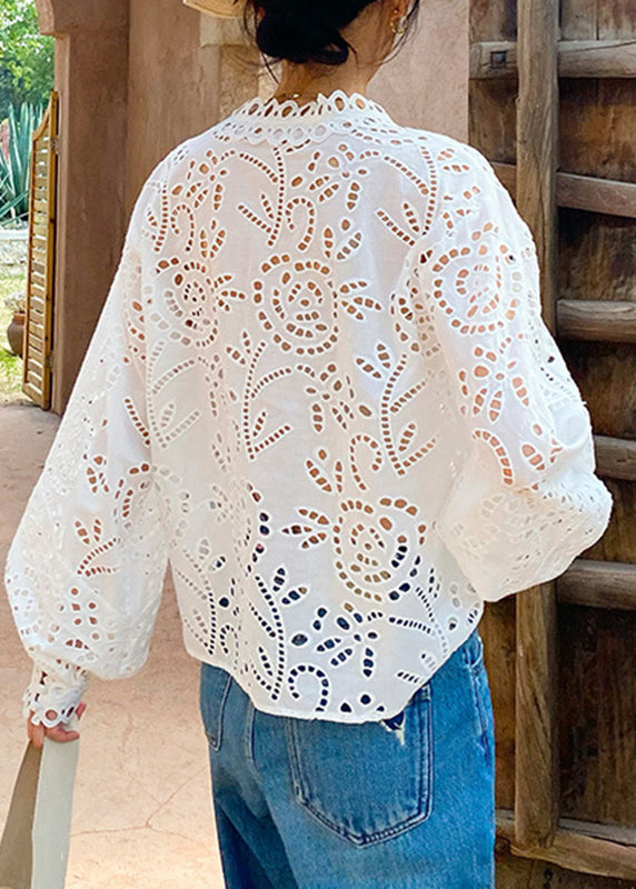 Cotton Hollow Out White Spring Italian Shirts FashionChic