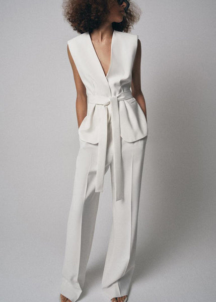 Up Pants Italian Neck Spandex Waistcoat And Two V Lace White FashionChic