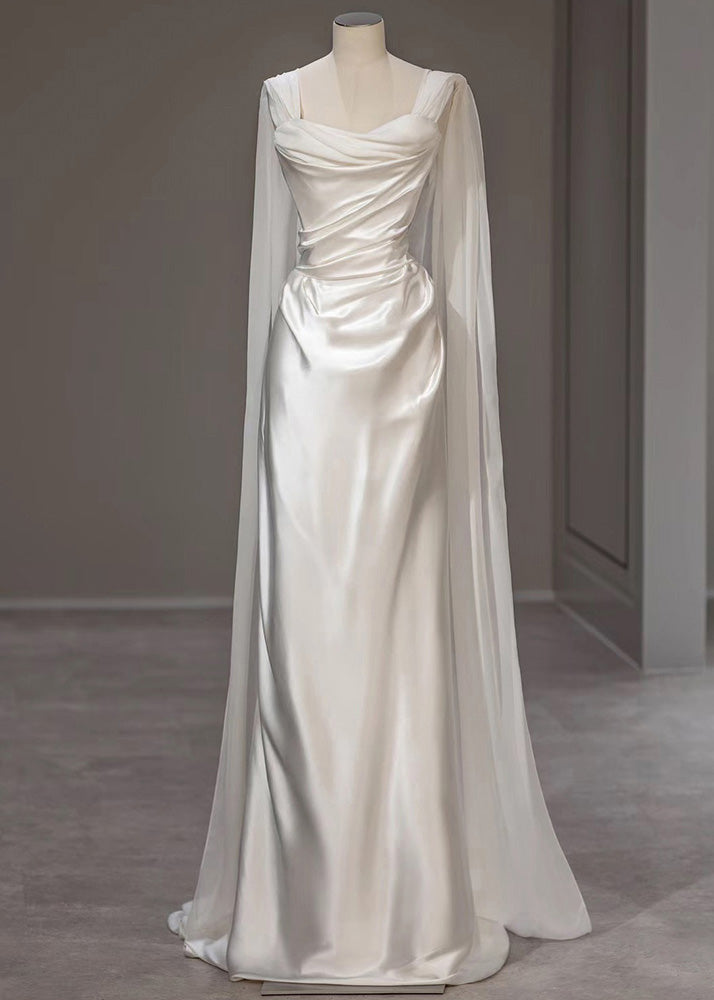 Silk Wrinkled Dress Summer Italian Solid White Party FashionChic