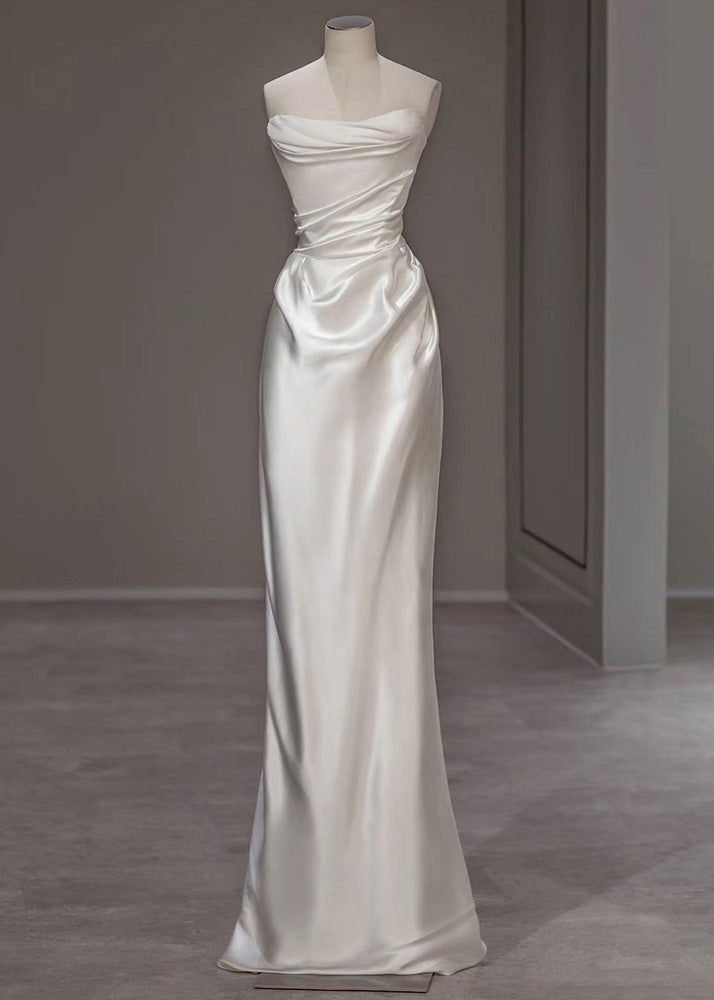 Silk Wrinkled Dress Summer Italian Solid White Party FashionChic