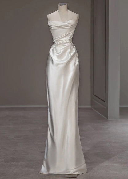 Silk Wrinkled Dress Summer Italian Solid White Party FashionChic