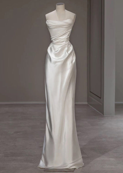 Silk Wrinkled Dress Summer Italian Solid White Party FashionChic