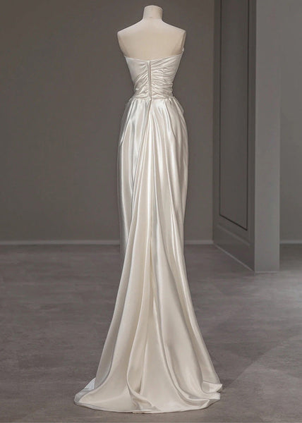 Silk Wrinkled Dress Summer Italian Solid White Party FashionChic