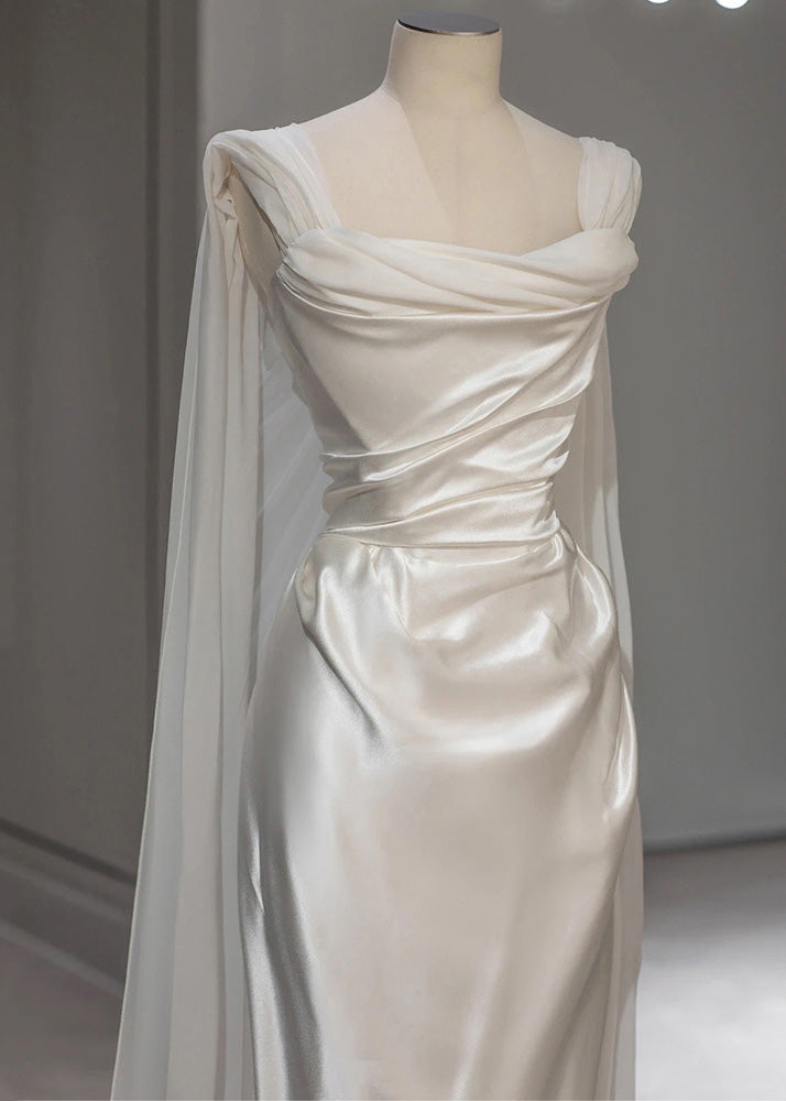 Silk Wrinkled Dress Summer Italian Solid White Party FashionChic