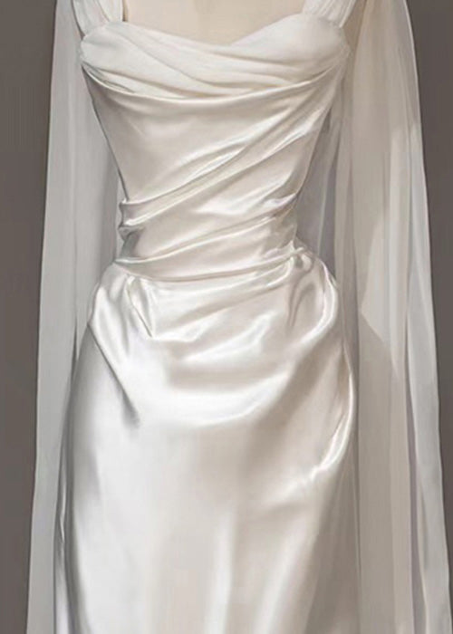 Silk Wrinkled Dress Summer Italian Solid White Party FashionChic