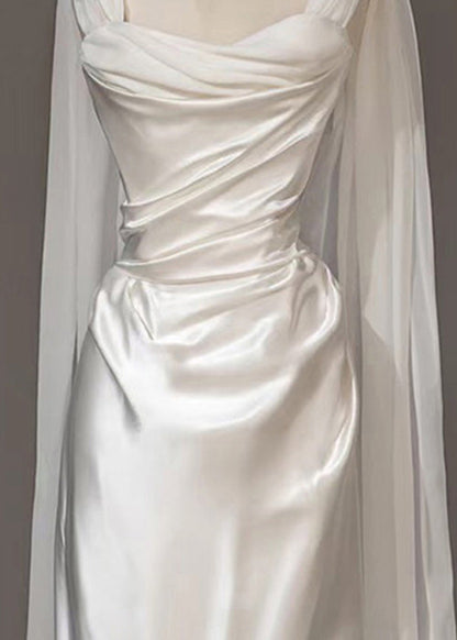 Silk Wrinkled Dress Summer Italian Solid White Party FashionChic