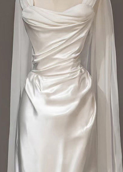 Silk Wrinkled Dress Summer Italian Solid White Party FashionChic