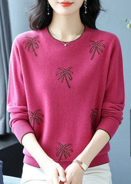 Italian Yellow O Neck Jacquard Zircon Wool Sweaters Winter RL029 ABC