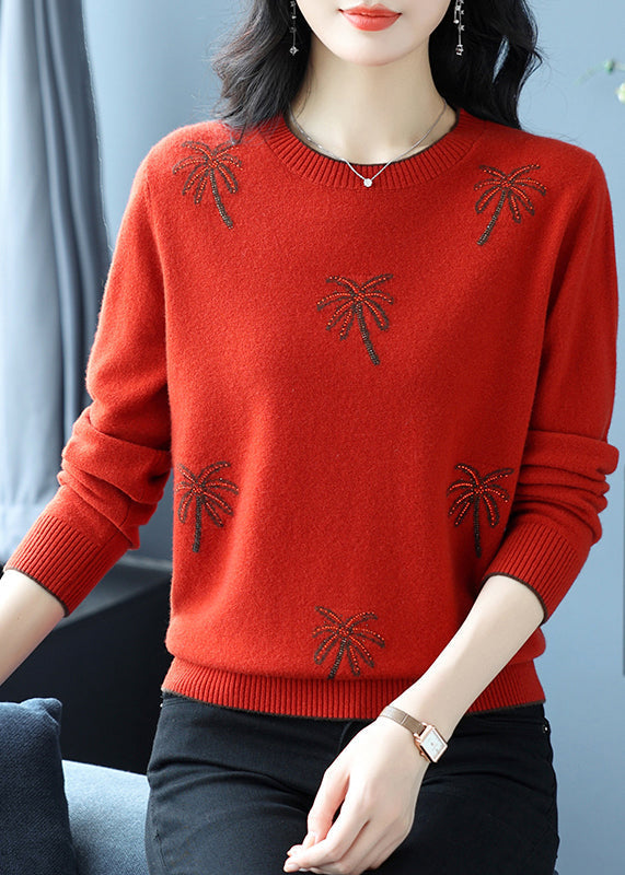 Italian Yellow O Neck Jacquard Zircon Wool Sweaters Winter RL029 ABC