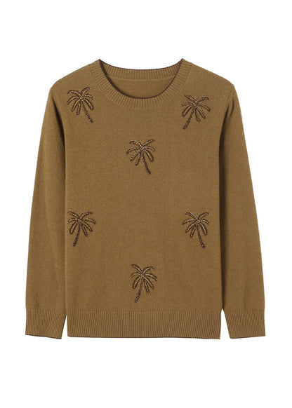 Italian Yellow O Neck Jacquard Zircon Wool Sweaters Winter RL029 ABC