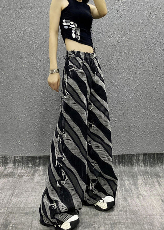 Italian Zebra Pattern Pockets Denim Wide Leg Pants Fall RI012 ABC