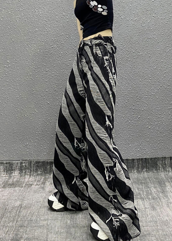 Italian Zebra Pattern Pockets Denim Wide Leg Pants Fall RI012 ABC