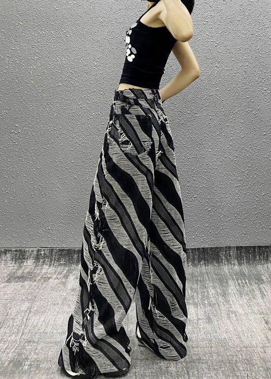 Italian Zebra Pattern Pockets Denim Wide Leg Pants Fall RI012 ABC