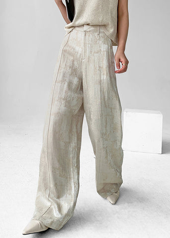 Linen Design Jacquard High Waist Original Apricot Fall Pants FashionChic