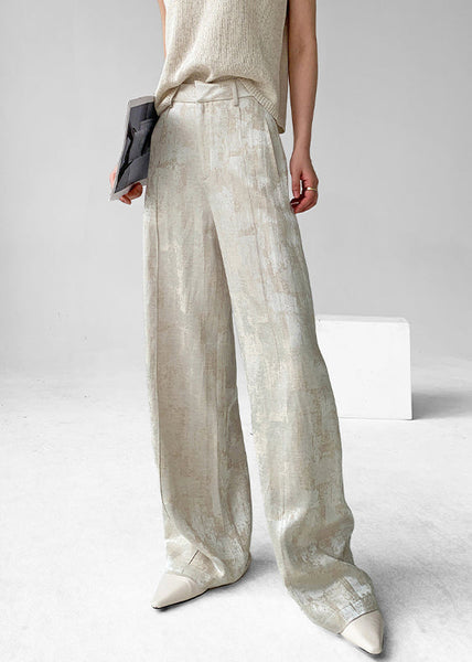 Linen Design Jacquard High Waist Original Apricot Fall Pants FashionChic